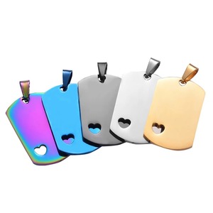 Collier pendentif vierge 6 couleurs, bijoux en acier inoxydable en forme de cœur et de rectangle, design inaltérable 24*40mm, vente en gros - Product Image 2