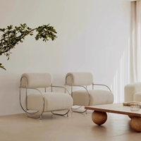 Fauteuil d'appoint de luxe italien, mobilier commercial moderne, chaise individuelle en velours, chaise de loisirs en acier inoxydable