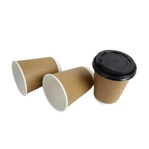 Tek kullanımlık çift duvar sıcak bardak kağıt 6oz 7oz 8oz 12oz Kraft biyobozunur kahve fincanı kağıt bardaklar için sıcak içecekler