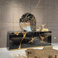 Buffet console d'entrée design en acier inoxydable noir doré brillant effet miroir pour salon et salle à manger