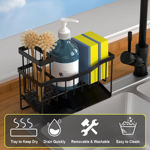 SANIPRO Organizzatore per Lavello, <span class=keywords><strong>Porta</strong></span> Spugne e Stracci, Supporto per Detersivo, Nero in Acciaio Inox, Scolapiatti da <span class=keywords><strong>Cucina</strong></span> - Product Image 4