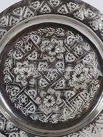 Plateau rond en métal marocain BIYADINA pour services à thé, argenté, fait main, vaisselle de table, Marrakech, Maroc, pour toutes les occasions, plateau de service