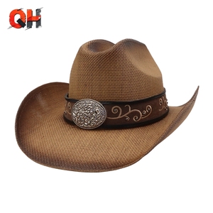 Cappello da Cowboy in Paglia Rigida <span class=keywords><strong>N6</strong></span> Primavera/Estate con Cintura Ricamata per Spiaggia e Pesca - Product Image 1