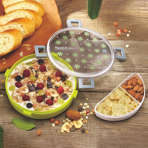 Health Life Round Plastic Lunch <b>Box</b> With Compartments Airtight Snap <b>Lock</b> Design For Healthy Meals - Product Image 1