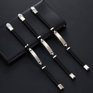 Custom 316l Stainless Steel Men <b>Bracelet</b> <b>Engrave</b> 14k 18k Gold Plated Fashion Leather Braided <b>Bracelet</b> for Men - Product Image 1
