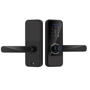 Serrure de porte intelligente Qleung S810 en alliage d'aluminium noir avec empreinte digitale, mot de passe, carte et application Tuya pour intérieur - Product Image 5