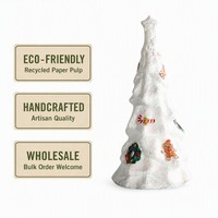 Árbol de Navidad de Pulpa de Papel Roja con Purpurina y Nieve, Decoración de Mesa, OEM ODM