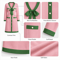 Robe en tricot Ponte pour femme, rose avec bordure verte, boutonnée sur le devant, élégante, tenue grecque de sororité, formelle, décontractée, mode
