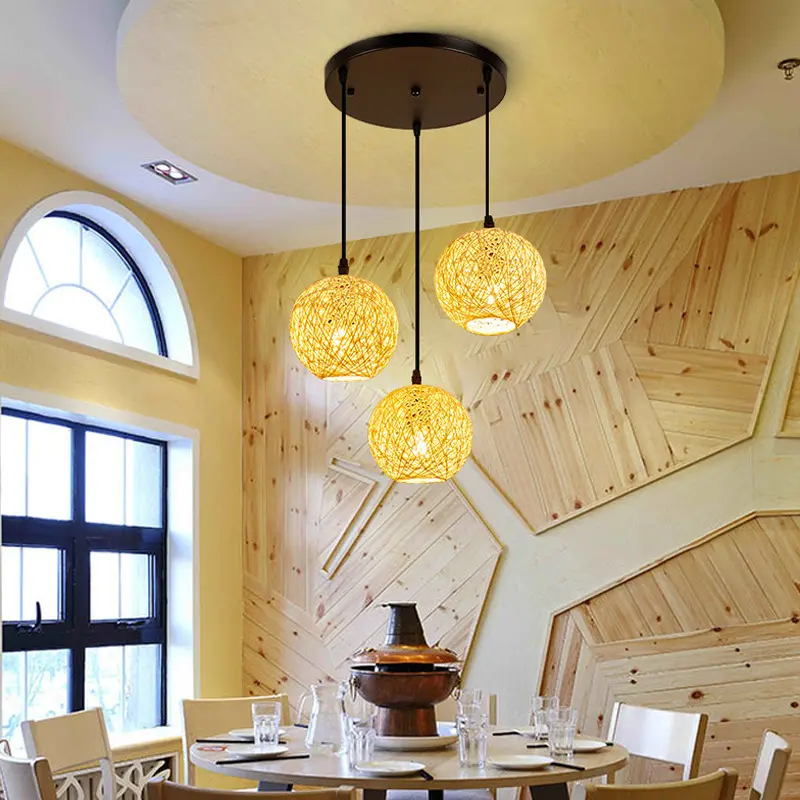 Lampadario a sfera di canapa lampadario sferico in Rattan piccolo negozio creativo negozio di abbigliamento per salone di bellezza ristorante di personalità retrò