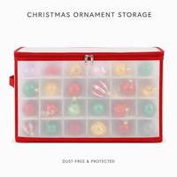 Boîte de rangement pour décorations de Noël, protège les décorations, 4 couches, compartiments, 60x30x30 cm, translucide, avec couvercle à double fermeture éclair, base