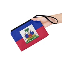 Dompet Koin Persegi Panjang Warna Campuran Fashion Kanvas Cetak Bendera Haiti Dompet Mini Ritsleting Portabel untuk Perjalanan Wanita