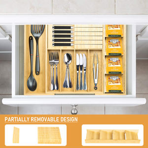 GL bambu ayarlanabilir gümüş kap tepsisi çatal bıçak kabı bıçak bloğu mutfak çekmecesi organizatör ile - Product Image 5