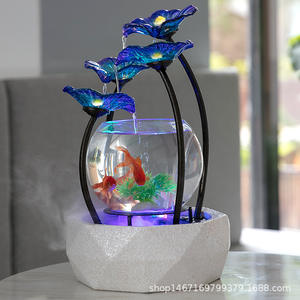 <span class=keywords><strong>LED</strong></span>ライトフィッシュタンク卓上滝カスケードロータスファウンテン屋内禅加湿器水族館装飾ガラス材料瞑想 - Product Image 3