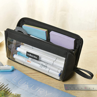 Trousse à crayons bleue à fermeture éclair en TPU transparent, pochette pour fournitures de papeterie, étui à crayons avec fenêtre pour enfants