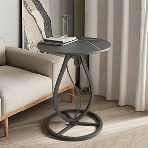 Modern <b>Round</b> Metal <b>Console</b> <b>Table</b> with Pedestal Base for Living Room Furniture - Product Image 6