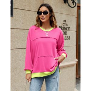 เสื้อสเวตเชิ้ตโอเวอร์ไซส์สำหรับผู้หญิงของ FOXA คอกลม แขนยาว กระเป๋าสีตัดกัน เสื้อสวมหัวลำลองสไตล์ Y2K สำหรับฤดูใบไม้ร่วง - Product Image 2