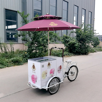 Chariot de crème glacée commerciale, glacière tricycle congélateur chariot de vélo vente de jus et de crème glacée chariot alimentaire mobile avec roues