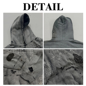 Custom Men's French Terry 100% Cotton Hoodie Oversized Acid Wash Paint Splatter Distress Effect Sun Faded Cropped Hoodie - Product Image 6
