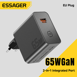 อะแดปเตอร์ชาร์จเร็ว ESSAGER ES-CD65 65 วัตต์ สำหรับโทรศัพท์มือถือ แล็ปท็อป ช่องเสียบ USB Type C PD <span class=keywords><strong>65W</strong></span> Gan  พร้อมปลั๊กแบบ US EU UK สำหรับ iPhone Xiaomi <span class=keywords><strong>Samsung</strong></span> - Product Image 1