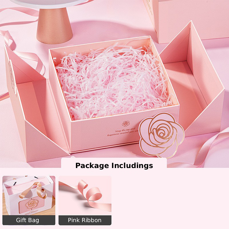 Coffret cadeau rose (boîte + sac à main)