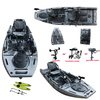 Kayak de pêche modulaire monoplace 2026 Motor Ready 10FT en 2 pièces, type Sit-on-Top, avec système de propulsion à pédales, en HDPE, support moteur de pêche à la traîne, vente en gros