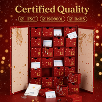 Calendrier de l'Avent à 24 tiroirs pour bijoux, boucles d'oreilles et bagues, boîte rigide en feuille d'or rouge, compte à rebours de Noël, logo personnalisé, MOQ 100 pièces