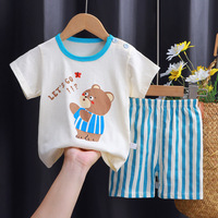 Nouvel ensemble de vêtements pour enfants à manches courtes en coton pur, t-shirt pour filles et garçons, ensemble deux pièces pour bébés, style coréen, animaux/à rayures