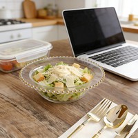 Bol à salade en plastique jetable transparent, design perle dorée, 13,9 cm/18,1 cm, récipient alimentaire à usage unique, événements de restauration, restaurants