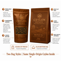 Sachet de thé noir de Ceylan à origine unique, refermable avec fenêtre, à fond plat, pour l'emballage alimentaire des petits-déjeuners et des hôtels du Sri Lanka