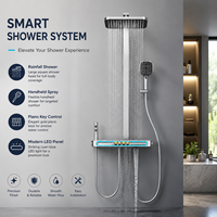 Juego de ducha termostático de latón con patrón de rociado suave, cabezal de ducha tipo lluvia, mezclador de agua fría y caliente, sistema de ducha LED y grifo de masaje.