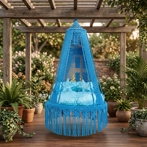 Handmade Cotton Coastal Style <b>Patio</b> <b>Swing</b> Chair Hanging Hammock Seat Canopy Fringe Custom Design Non-Waterproof Cushion Outdoor - Product Image 3