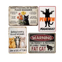 Plaques Métalliques Vintage Amusantes d'Avertissement pour Chats, Décoration Murale en Tôle pour Maison, Garage, Jardin, Plaques Humoristiques « Chat Gras Protégé » pour Amoureux des Animaux