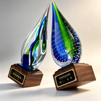 Trophée en cristal goutte d'eau avec base en bois et plaque nominative, gravure laser personnalisée pour récompenses d'entreprise, événements sportifs, trophée en cristal