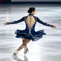 Robe de patinage artistique bleu marine avec strass, manches longues, pour enfants et adultes, pour compétitions sur glace et spectacles
