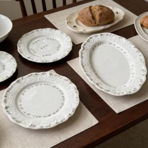 French Vintage Embossed Rose Flower <b>Ceramic</b> Tableware <b>Set</b> Antique Afternoon Tea Cup Dessert Cake Plate - Product Image 2