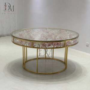 Table de salle à manger ronde personnalisée en acier inoxydable doré avec base circulaire et plateau en verre trempé miroir - Product Image 3