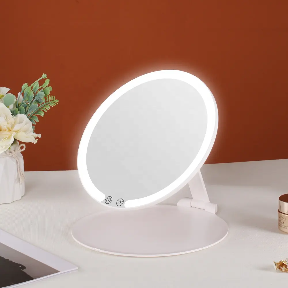 Super Thin LED Travelling Make-up Spiegel faltbarer Kosmetik spiegel mit 3 Farben Lichter per Touch-Schalter wiederauf ladbarer Akku