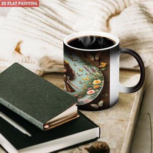 Mug en céramique noir givré 11oz, tasse à sublimation thermosensible avec motif floral de fille, peinture plate 2D - Product Image 3