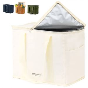 Grand sac isotherme pliable en tissu de coton avec isolation thermique en aluminium, sac isotherme personnalisé avec logo - Product Image 2