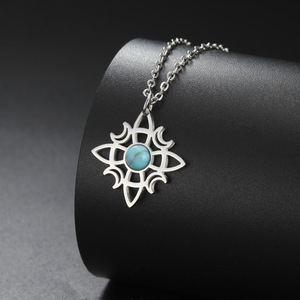 Collar de Acero Inoxidable con Nudo Irlandés de los Celtics y Turquesa para Mujer, Nudo de Bruja, Regalo de Cumpleaños - Product Image 1