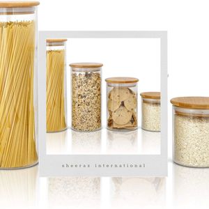 Set of 4 Kitchen Canisters Glass Food Storage Containers with Wooden Lids Candy <b>Cookie</b> and Spice <b>Jars</b> Sugar or Flour Container - Product Image 3