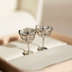 Hot Sale 4 Prongs GRA Moissanite 1CT 2CT Round <b>Diamond</b> 925 Sterling Silver White Gold Plated Stud <b>Earrings</b> <b>Men</b> Women Jewelry - Product Image 3