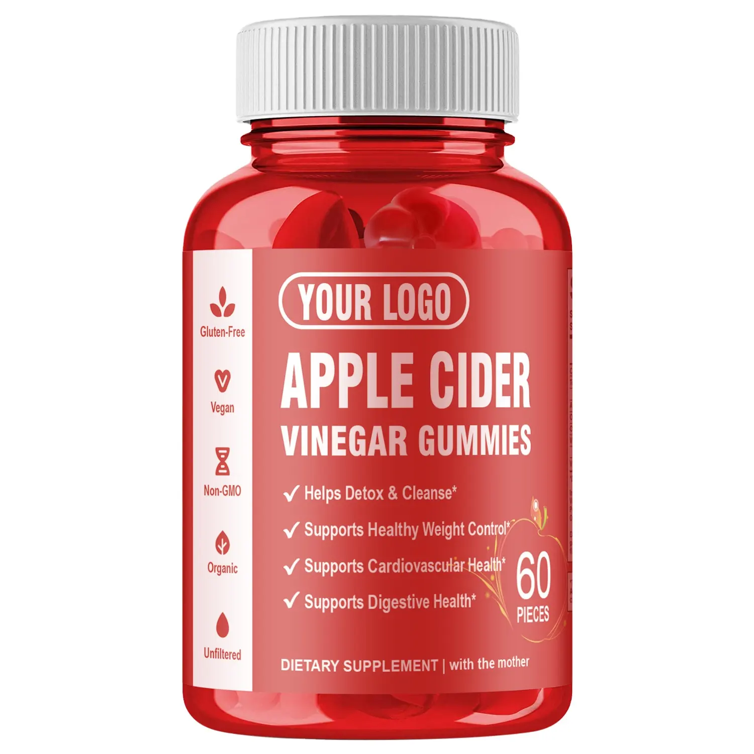 Vegan Apple Cider Vinegar Gummies with Vitamin D & E ACV Gummies 1000mg - Mother & Vitamins, Natural Plant Burn Fat Weight Loss