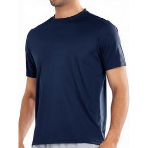 Maillot de bain athlétique à manches courtes pour homme, protection solaire UPF 50+, bleu marine uni - Product Image 1