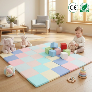Tapis de jeu pour bébé à motif damier macaron avec ensemble de blocs en mousse souple, motif quadrillé pastel, tapis d'éveil pour tout-petits pour salle sensorielle - Product Image 1