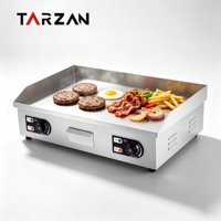 Gril électrique professionnel TARZAN à plaques côtelées pour comptoir, idéal pour la restauration rapide, les snacks, les restaurants et la cuisson de steaks