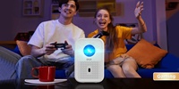 Mini Proyector Inalámbrico con Enfoque Automático, 720P, Sistema Android 12, Aplicaciones de Streaming, Video, Funciones 3D Rojo-Azul, Nuevo Regalo