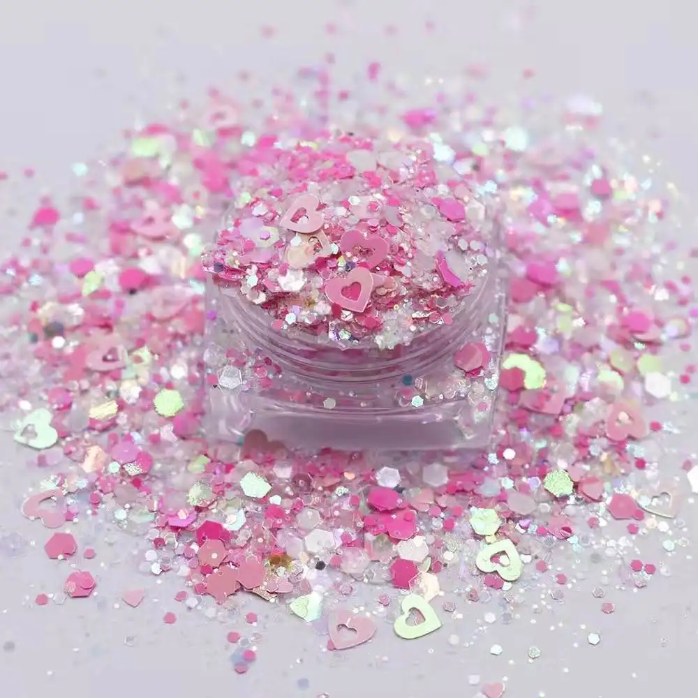 Eco-Friendly Cosmetic Chunky Glitter Pink Heart Glitters Bulk Nail Art Glitter Powder Festive   Party Supplies Decoration