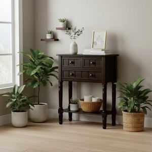 Consolle Stretta in Legno Massello Ecologico con Tre Cassetti <span class=keywords><strong>e</strong></span> Ripiano Inferiore per <span class=keywords><strong>Soggiorno</strong></span> - Product Image 2