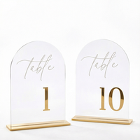 Numéros de table de mariage 3D en acrylique doré 1-10, panneaux en forme d'arche avec supports, cartes de table de réception transparentes 5 x 7 pouces